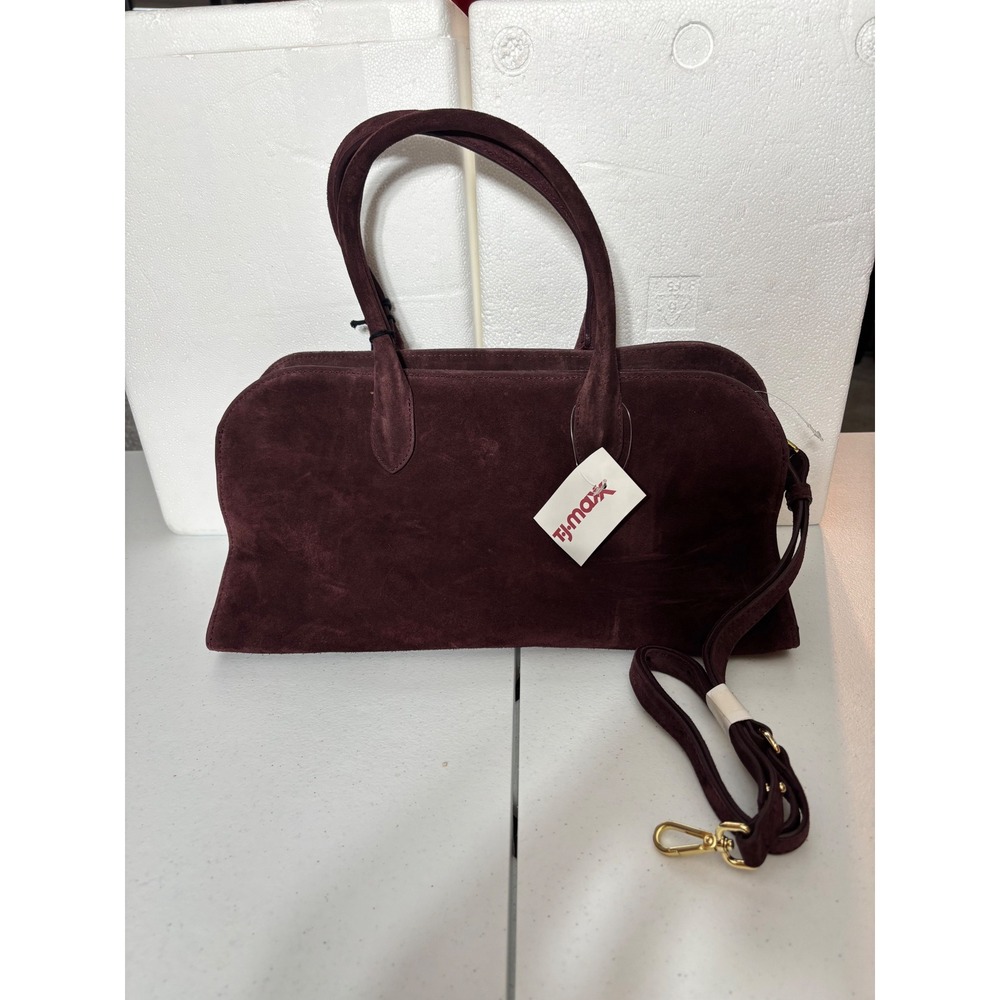 CLAUDIA FIRENZE Suede Leather Satchel Handbag Burgundy Made in Italy NEW‎